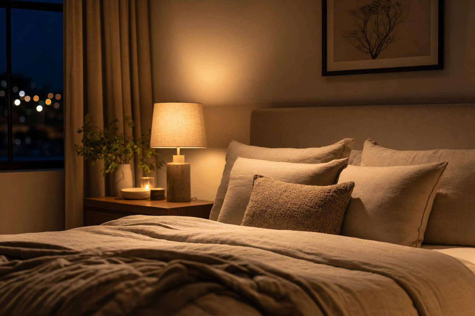 Calm bedroom at night